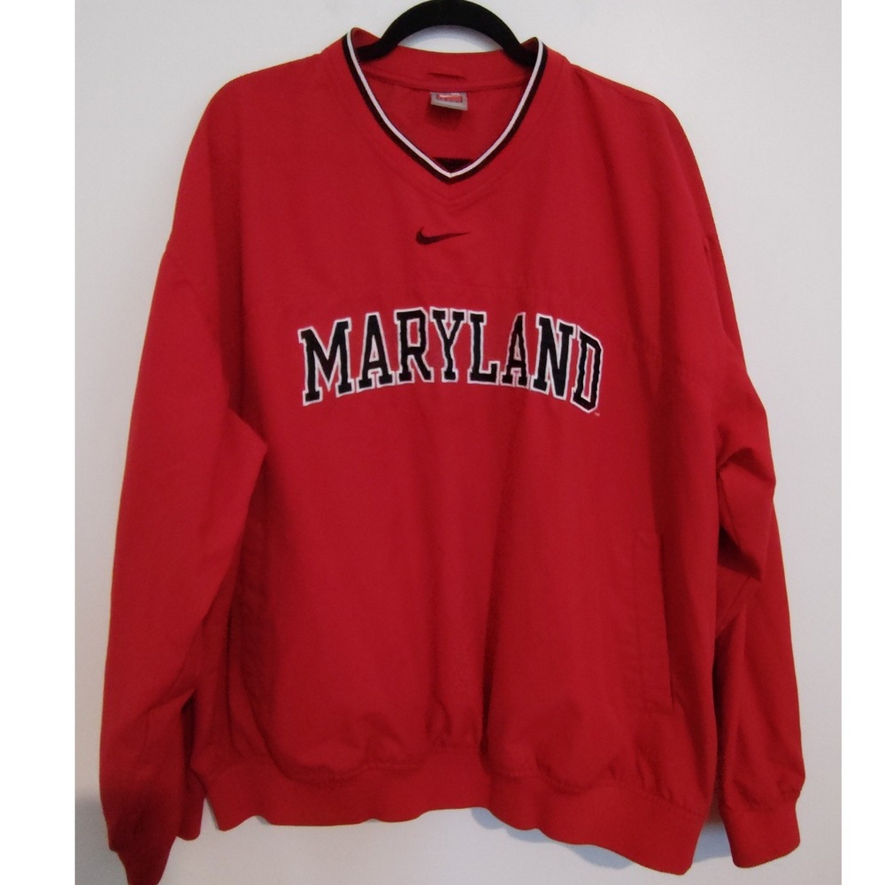 Nike Team Maryland Terrapins Red V-Neck Windbreaker Pullover Jacket Mens XL
